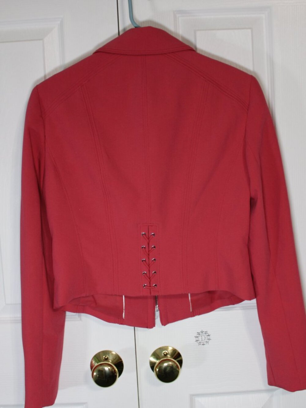 White House Black Market Cropped Pink Moto Jacket Blazer with Corset Tie Details - Picture 7 of 12